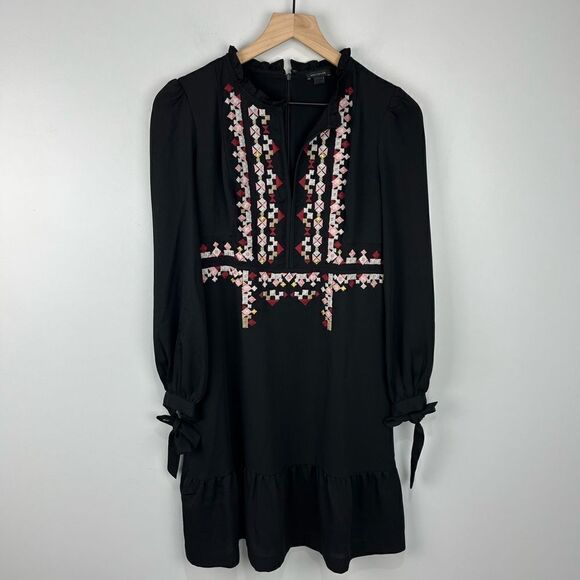 Ann Taylor Black Tie Wrist Embroidered Dress 2 - Picture 1 of 9